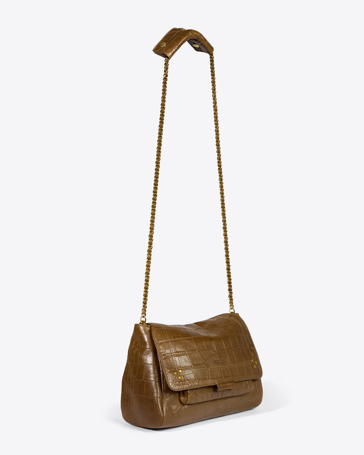 Sac Lulu M agneau croco kaki Jérôme Dreyfuss. Longue chaine dorée.