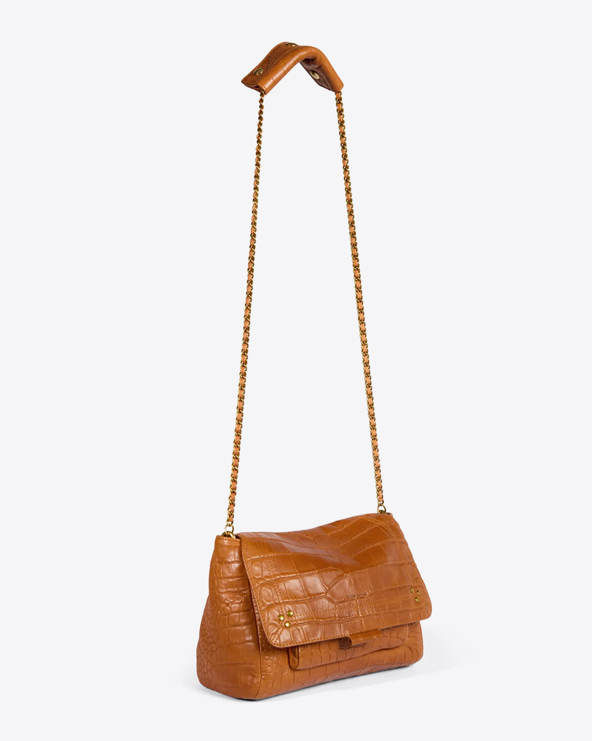 Jérôme Dreyfuss Lulu M Lambskin Croco Whisky. Longue chaine dorée.