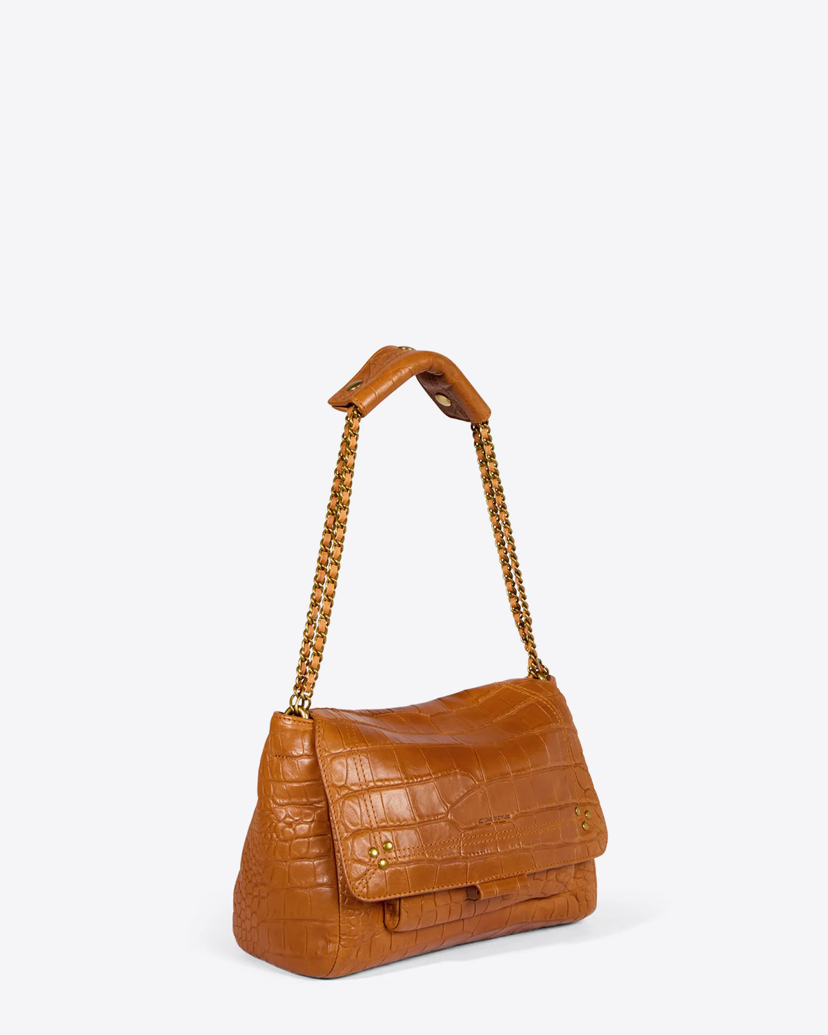 Jérôme Dreyfuss Lulu M Lambskin Croco Whisky. Porté court double chaine dorée.