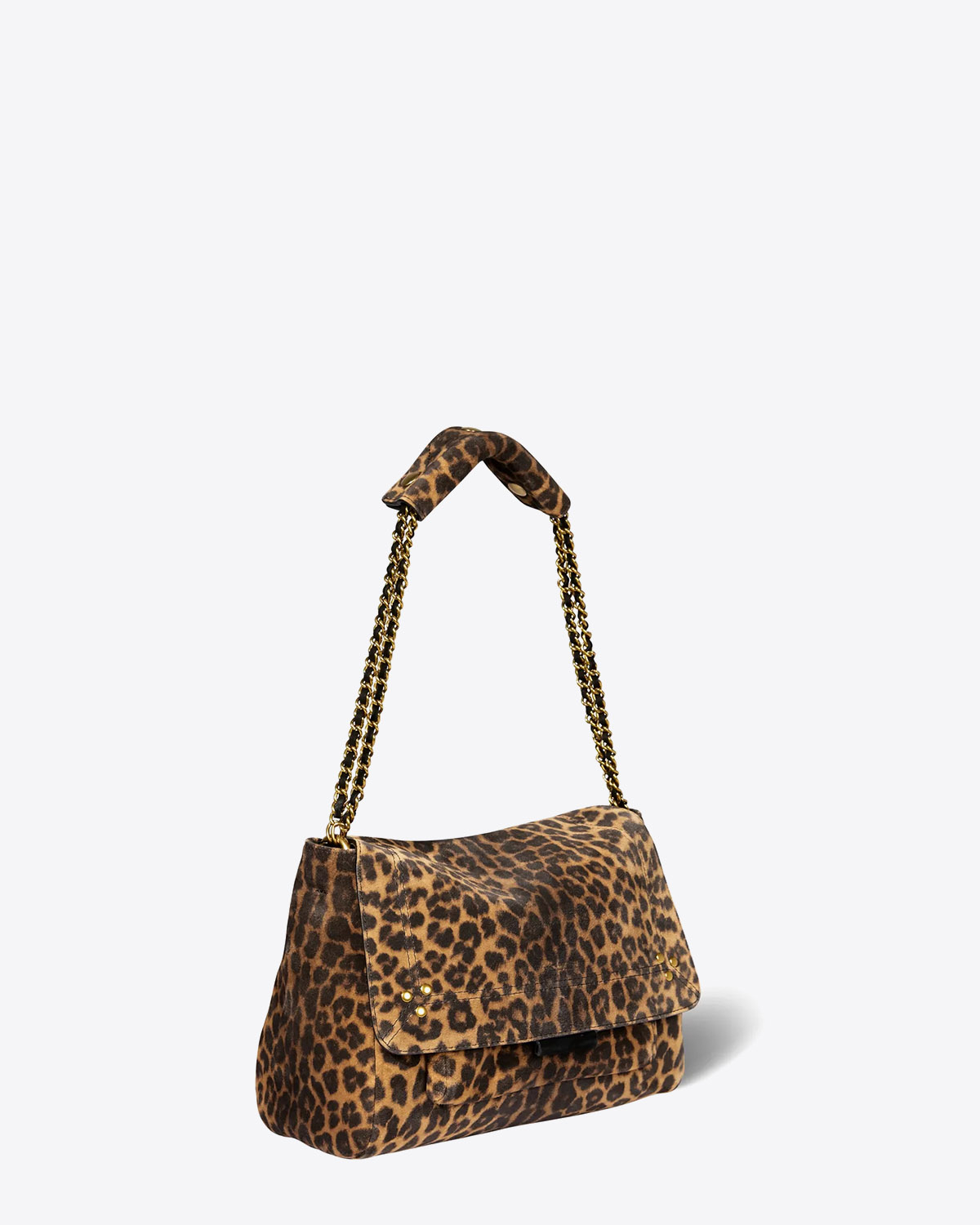 Sac bandoulière Lulu M split suède léopard chamois Jérôme Dreyfuss. 
