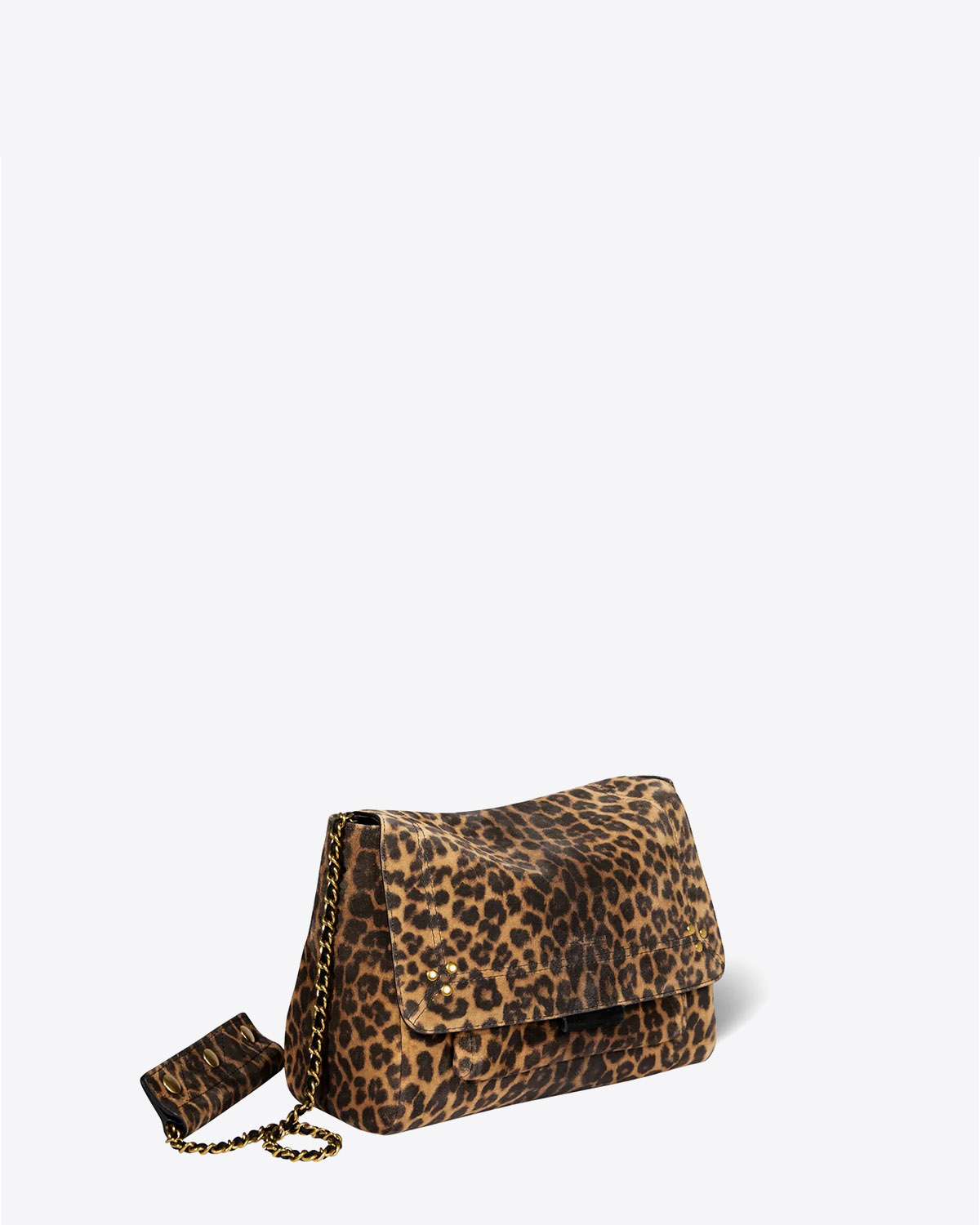 Sac bandoulière Lulu M split suède léopard chamois Jérôme Dreyfuss. 