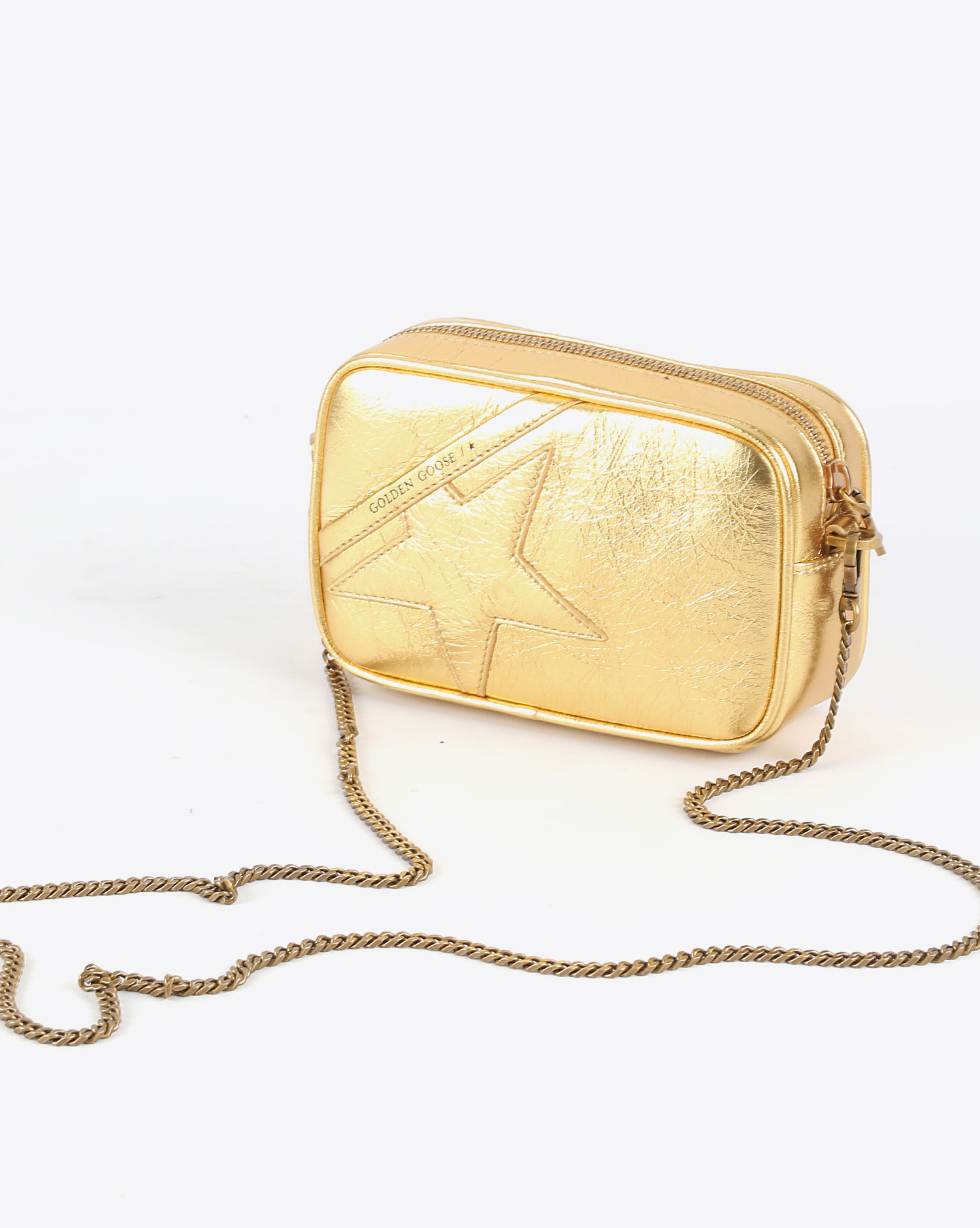 Mini sac en cuir doré à bandoulière chaine Mini Star 65121 Golden Goose. Profil.
