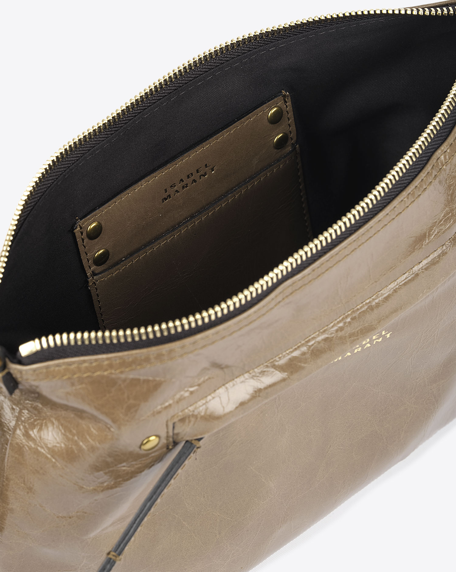 Sac Nessah Isabel Marant en cuir kaki foncé. Vue face. 