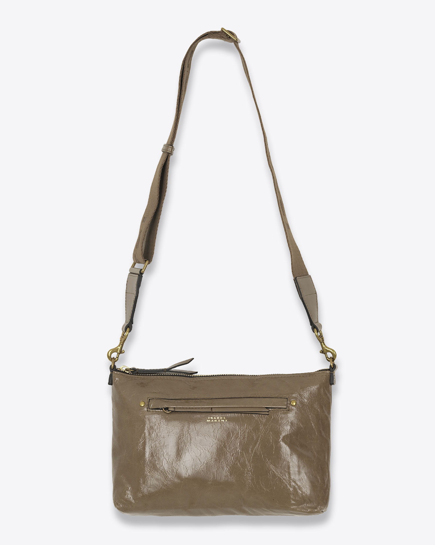 Produit Sac Nessah Isabel Marant en cuir kaki foncé. Vue face. 