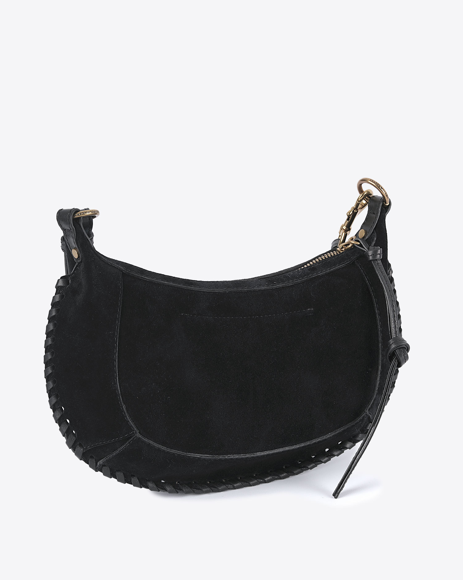 Produit Sac Oskan Moon Isabel Marant en cuir suédé noir. Vue profil.
