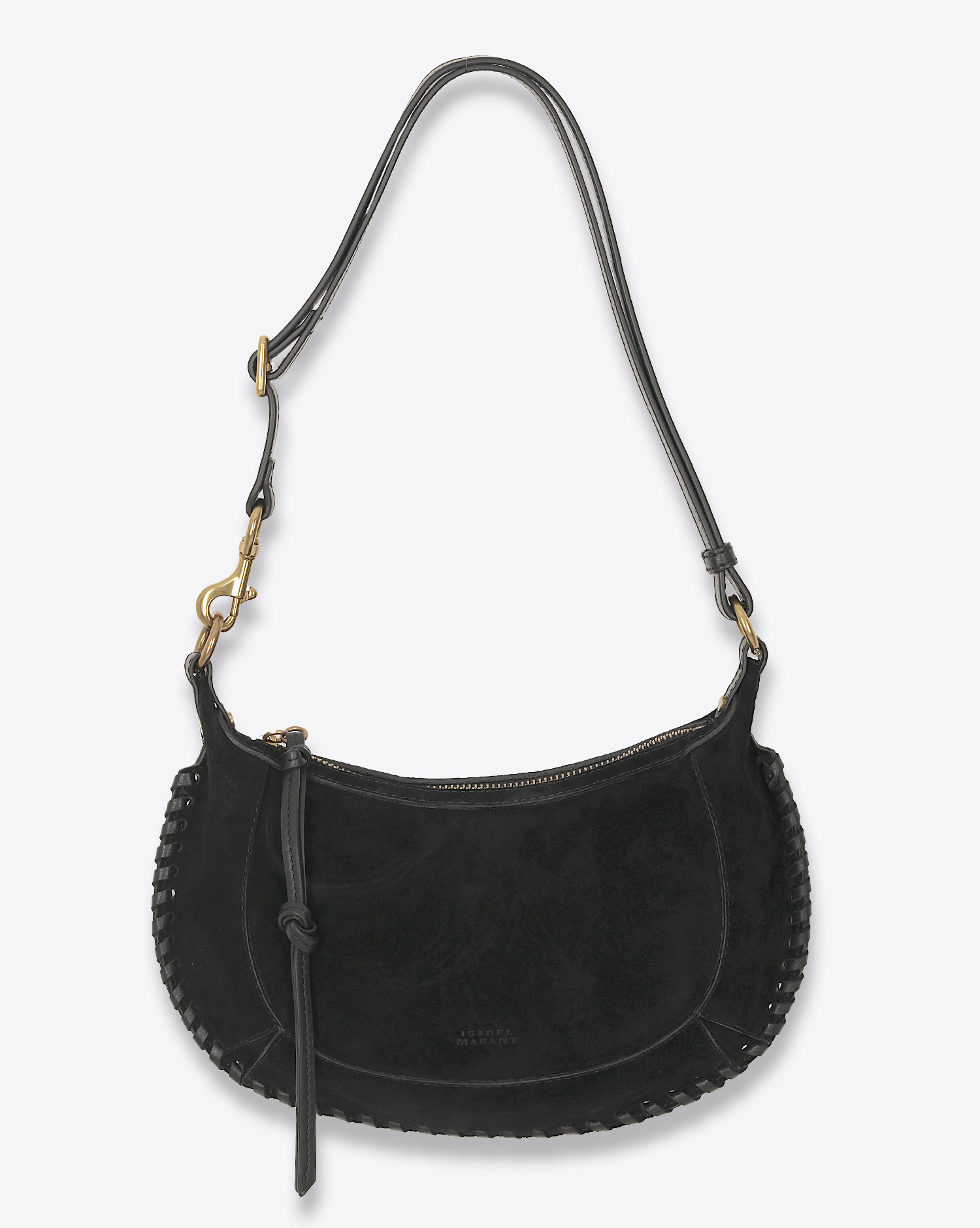 Produit Sac Oskan Moon Isabel Marant en cuir suédé noir. Vue face. 