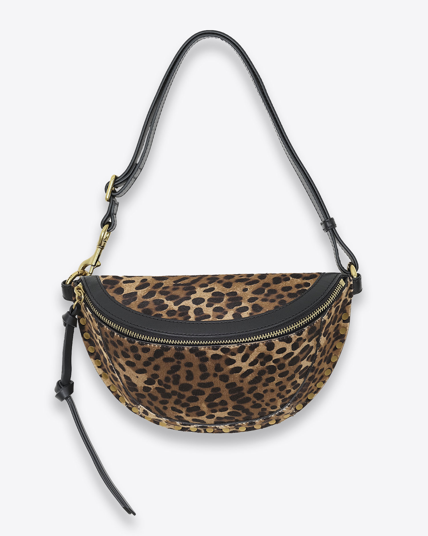 Produit Sac banane Skano Isabel Marant en cuir suédé imprimé léopard. Vue face. 
