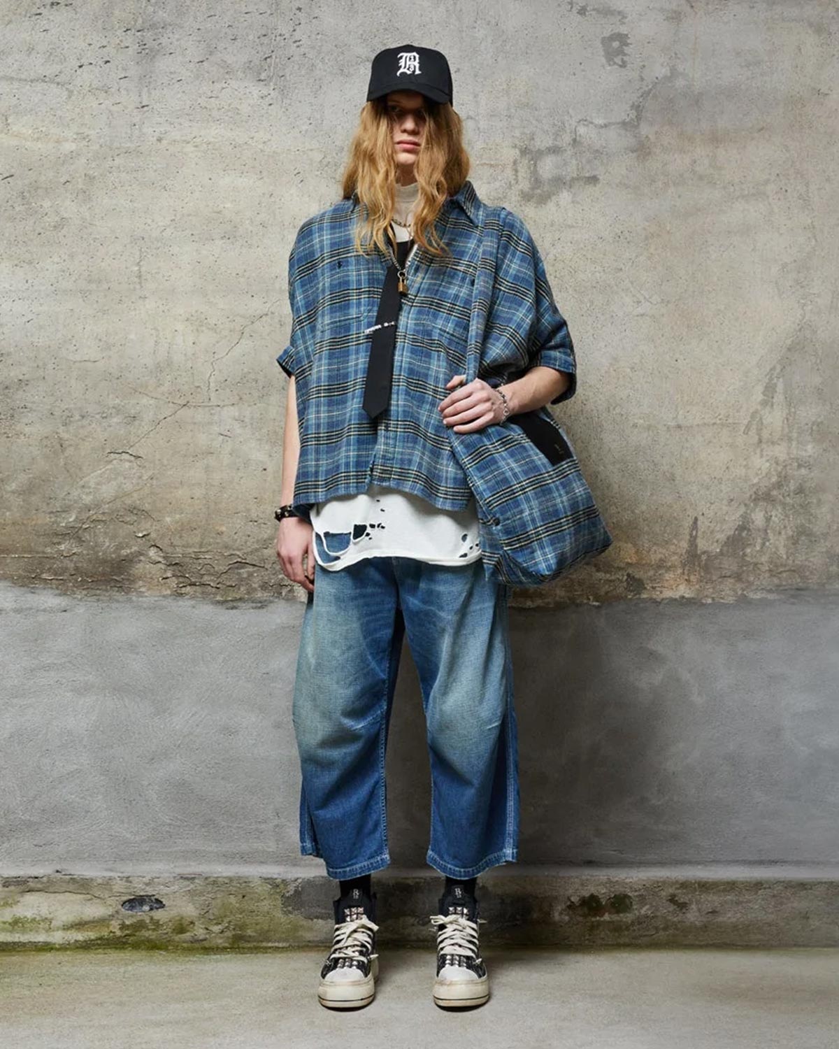 R13 Denim Collection R13 Medium Tote Blue Plaid