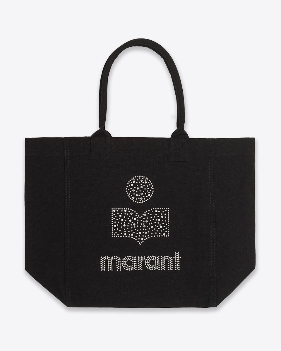 Produit Sac cabas en toile de coton noir, logo clouté argenté Yenky Isabel Marant. Vue de face.