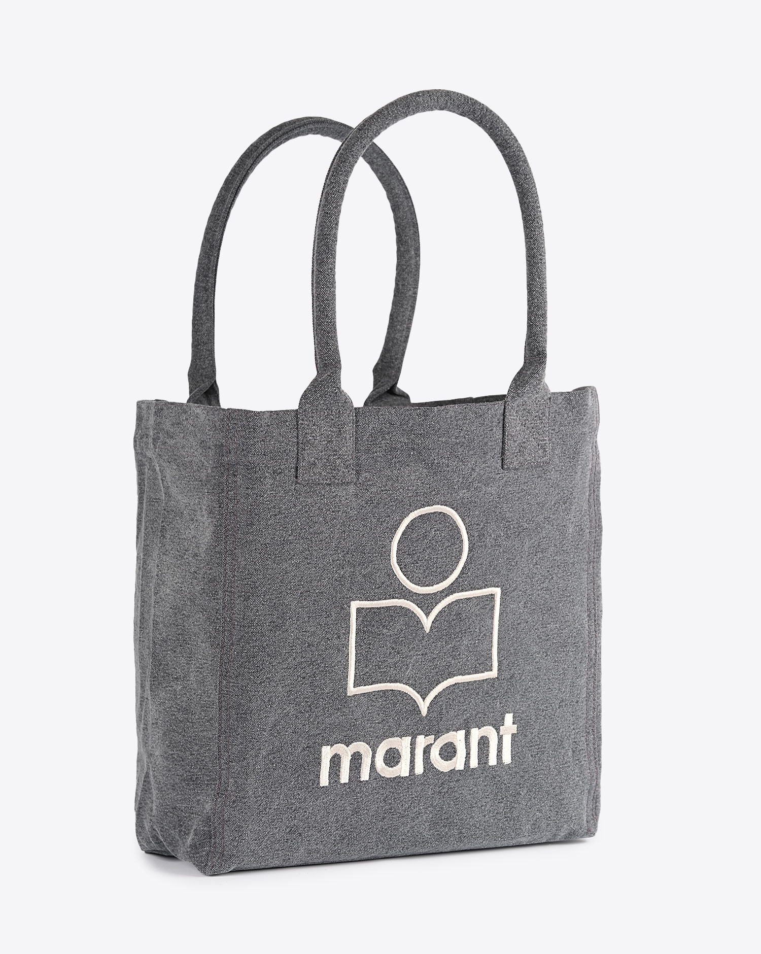 Produit Petit sac Cabas Yenky Isabel Marant gris anthracite avec logo blanc. Vue profil. 