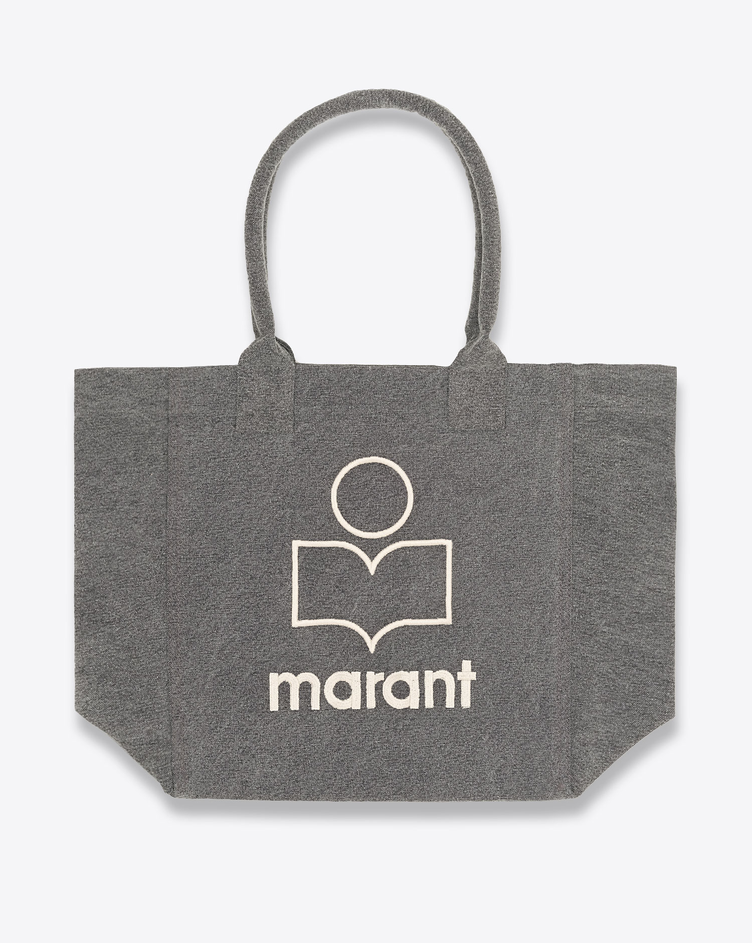 Produit Petit sac Cabas Yenky Isabel Marant gris anthracite avec logo blanc. Vue face. 