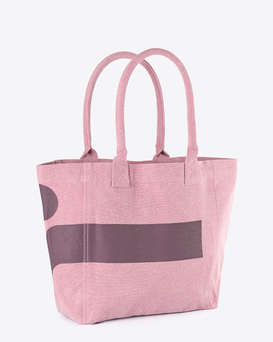 Cabas Yenky Small Isabel Marant en coton écoresponsable, rose, logo bordeaux. Vue de profil.