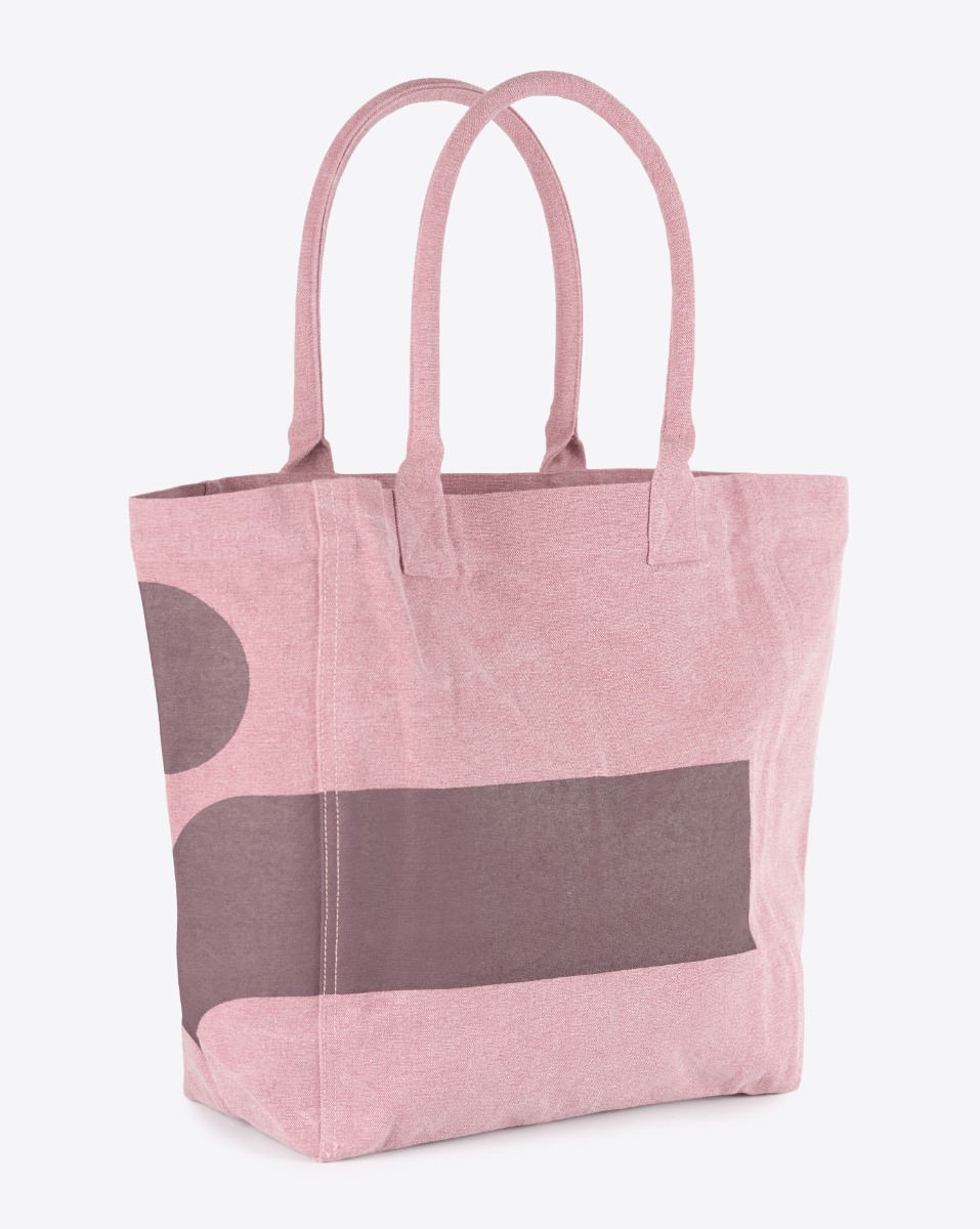 Cabas Yenky Isabel Marant en coton écoresponsable, rose, logo bordeaux. Vue de profil.