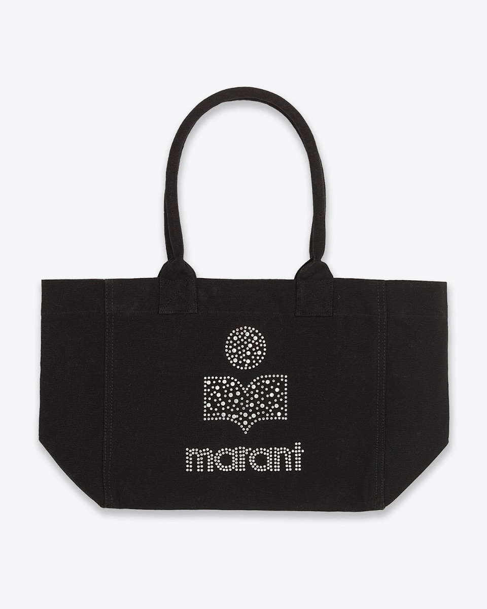 Produit Sac cabas zippé Yenky Isabel Marant en toile de coton avec logo clouté argenté Marant. Vue de face.