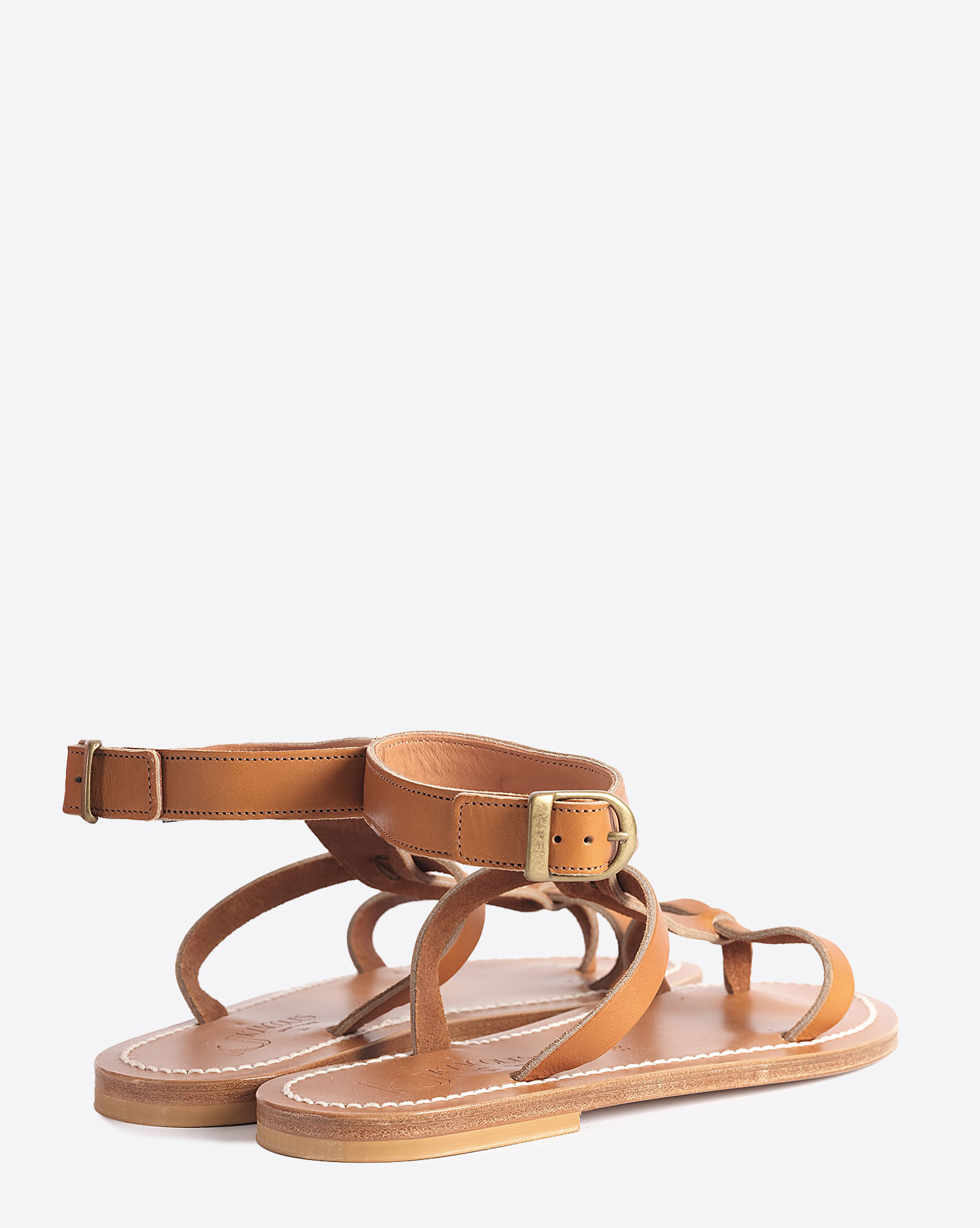 Sandales plates avec brides cheville Artimon K.Jacques en cuir naturel. Vue dos.