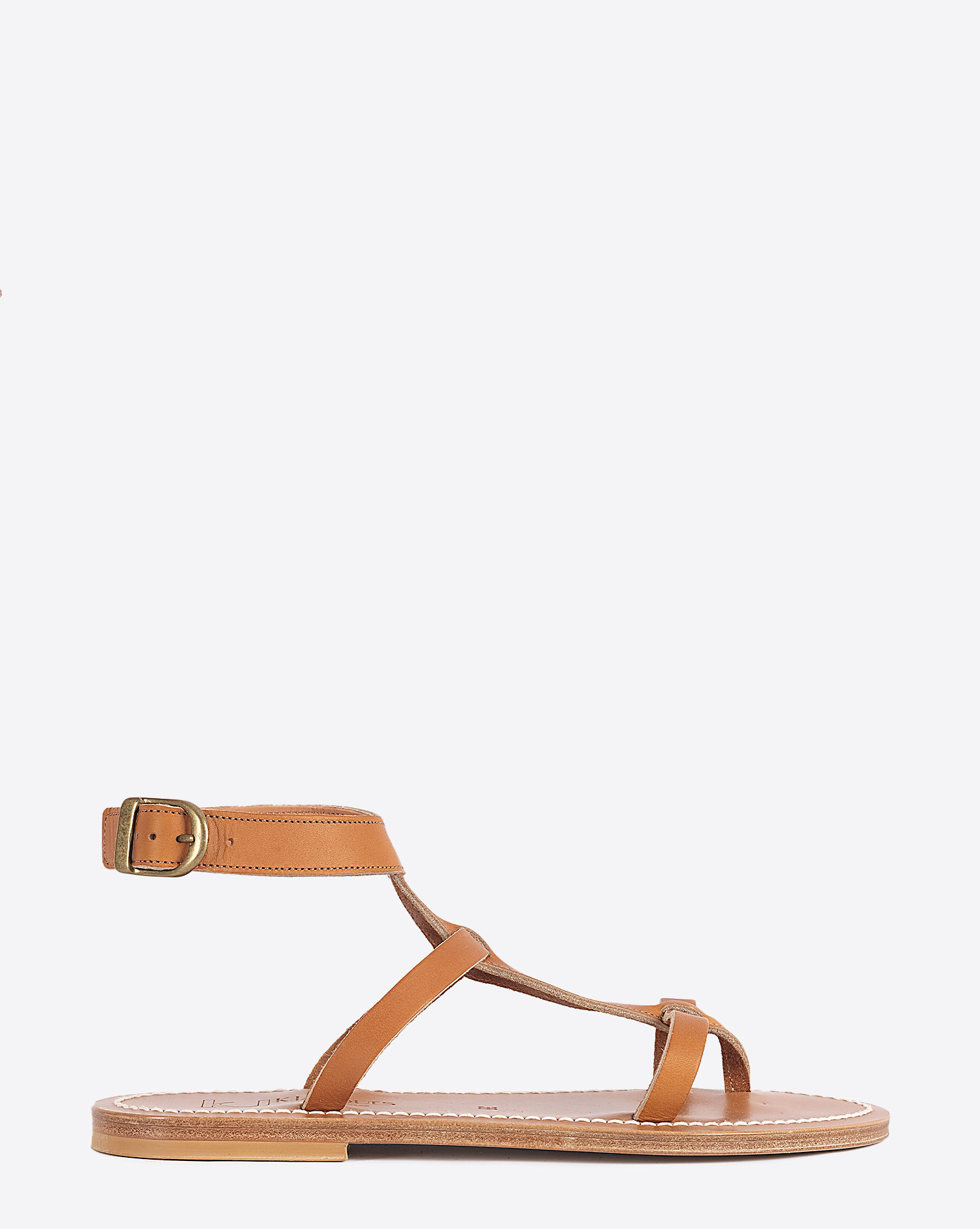 Produit Sandales plates avec brides cheville Artimon K.Jacques en cuir naturel. Vue profil. 