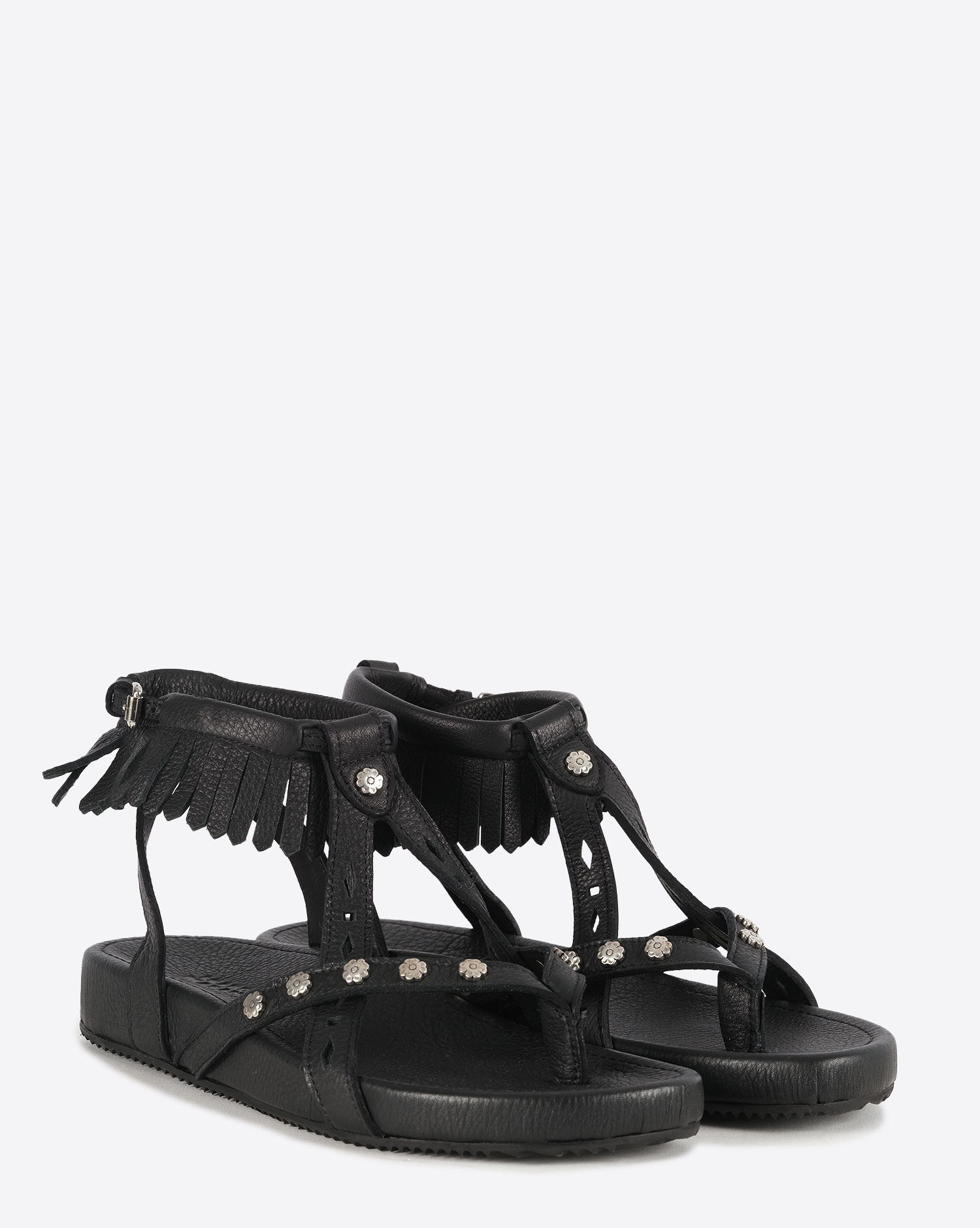 Produit Sandales Sylia Isabel Marant en cuir noir. Vue face. 