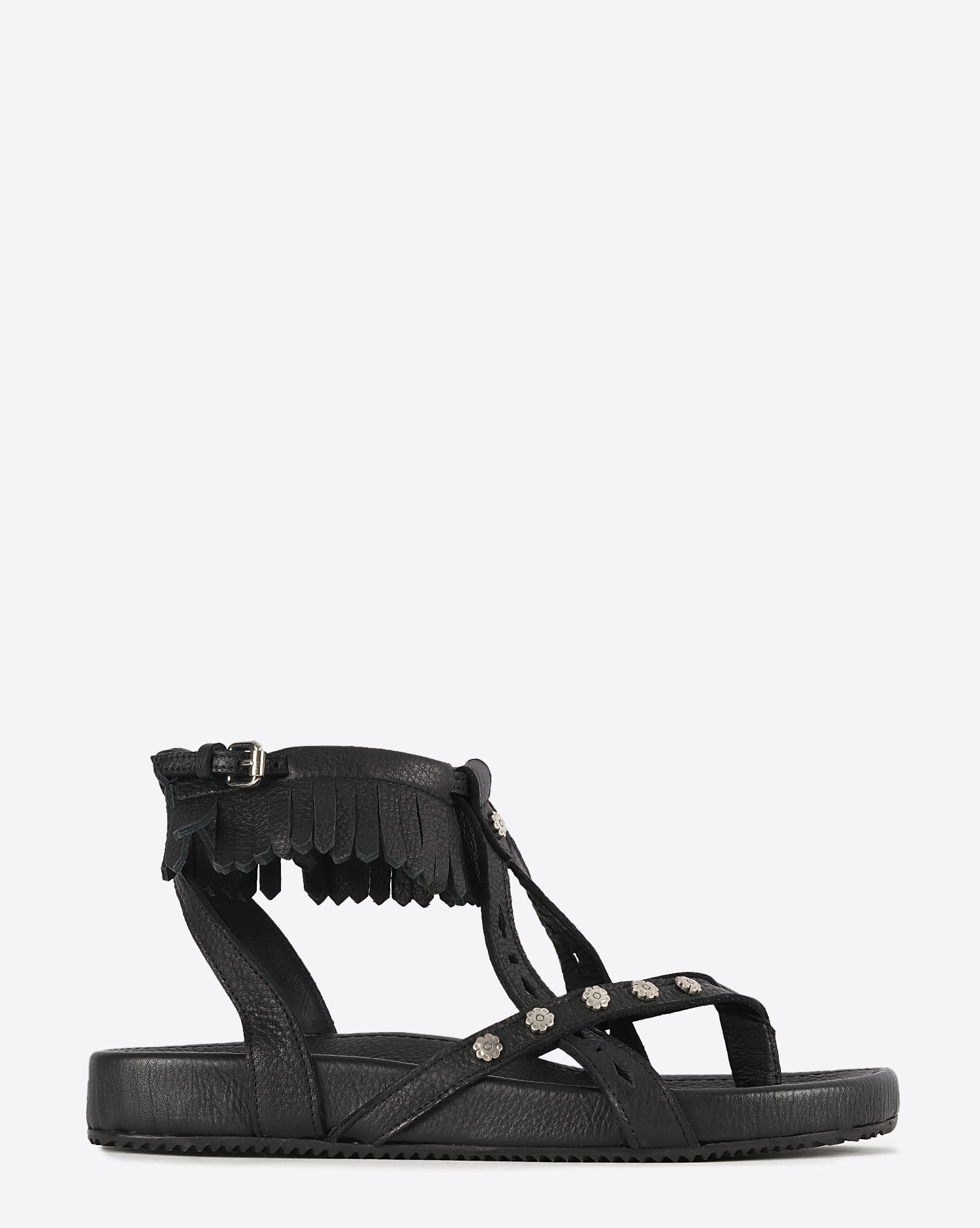 Produit Sandales Sylia Isabel Marant en cuir noir. Vue profil. 
