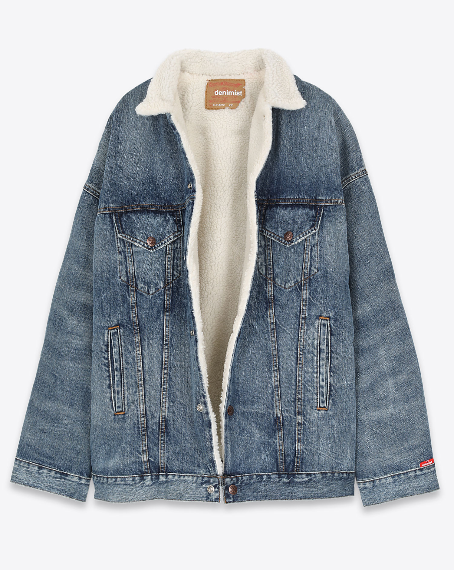 Blouson fourré en denim bleu Serena Trucker jacket Denimist.   
