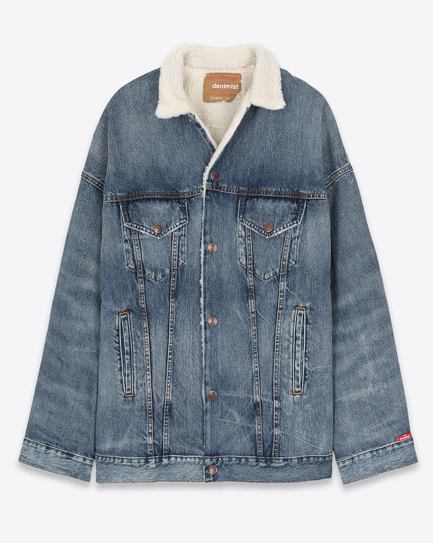 Blouson fourré en denim bleu Serena Trucker jacket Denimist.   

