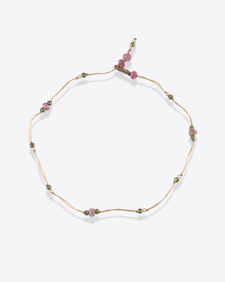 Bracelet de cheville Anky Duo Sharing sur cordon et tourmaline rose.
