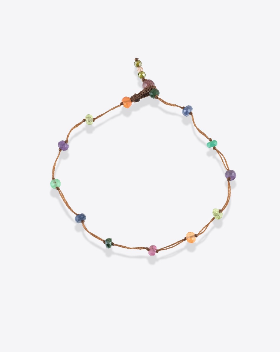 Bracelet T.Bee Fairy Sharing pierres semi-pr&eacute;cieuses et cornaline sur un fil r&eacute;sistant tabac.
