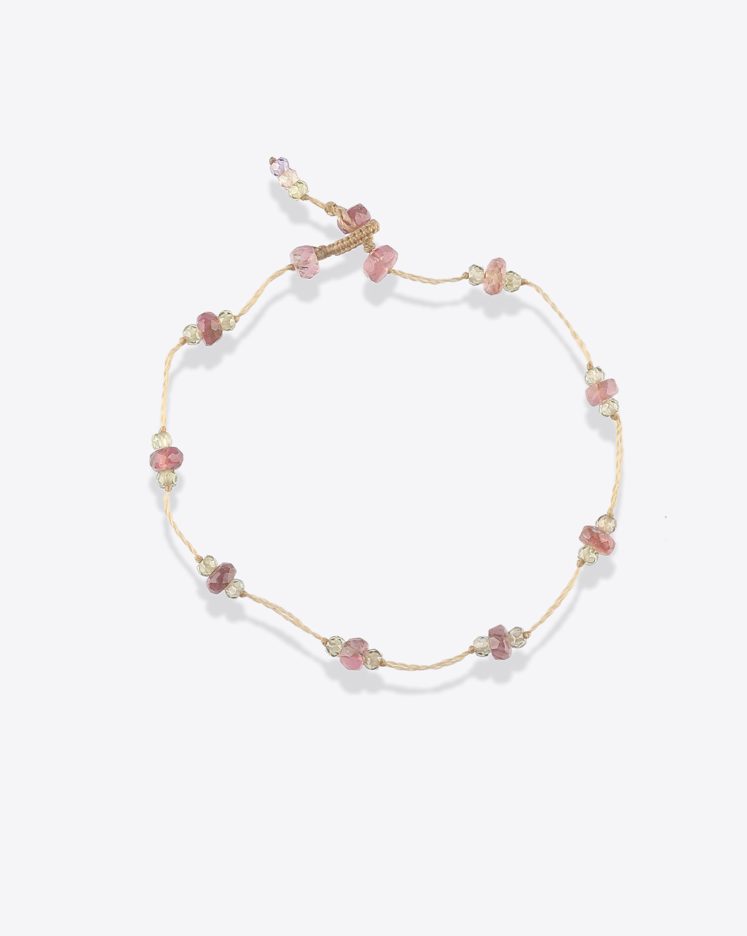 Bracelet Sharing T.Bee Duo Tourmaline Rose sur cordon beige 