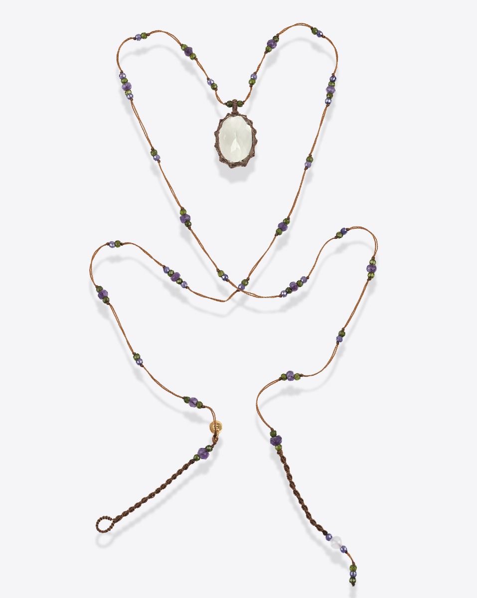 Collier long tib&eacute;tain am&eacute;thyste Green Sharing. Pi&egrave;ce unique.