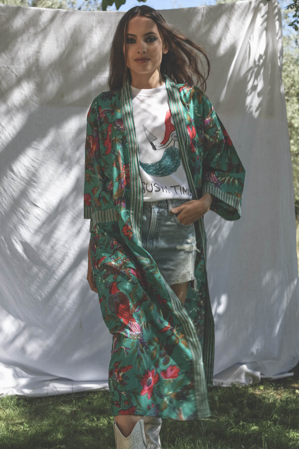 Kimono Sharing  Vert d'eau brun 