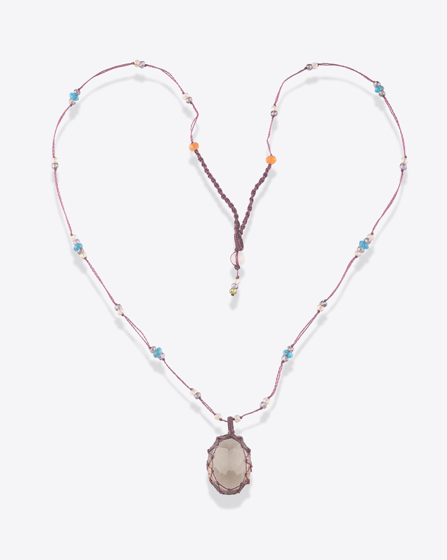 Image du produit Sharing Collier Court Tibétain Sur Cordon Aubergine - Smokey Quartz  