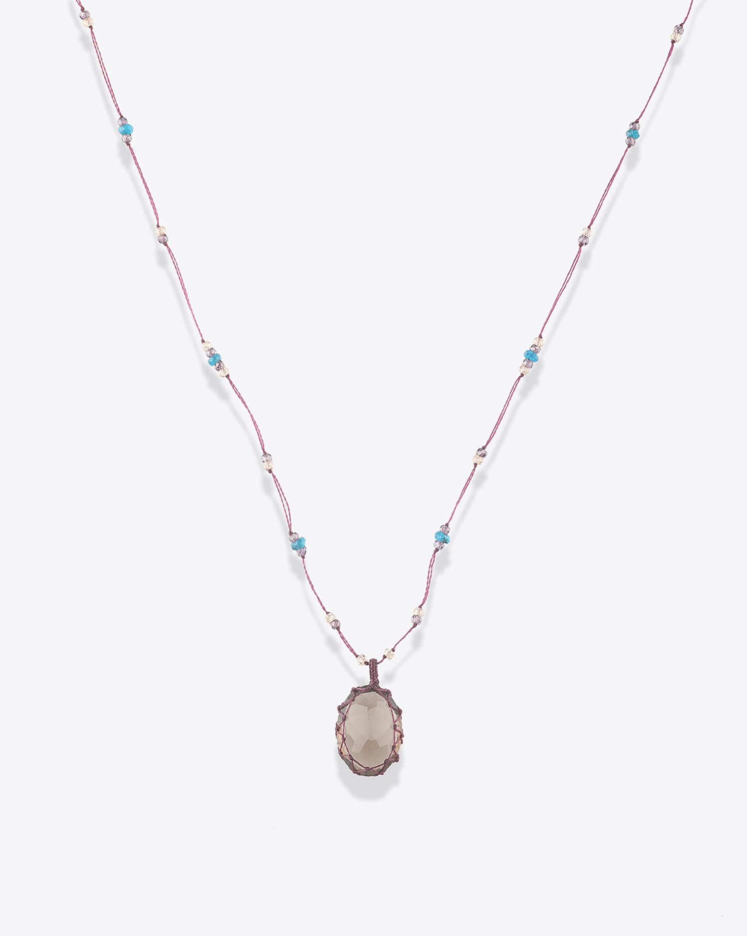 Image du produit Sharing Collier Court Tibétain Sur Cordon Aubergine - Smokey Quartz   - 2