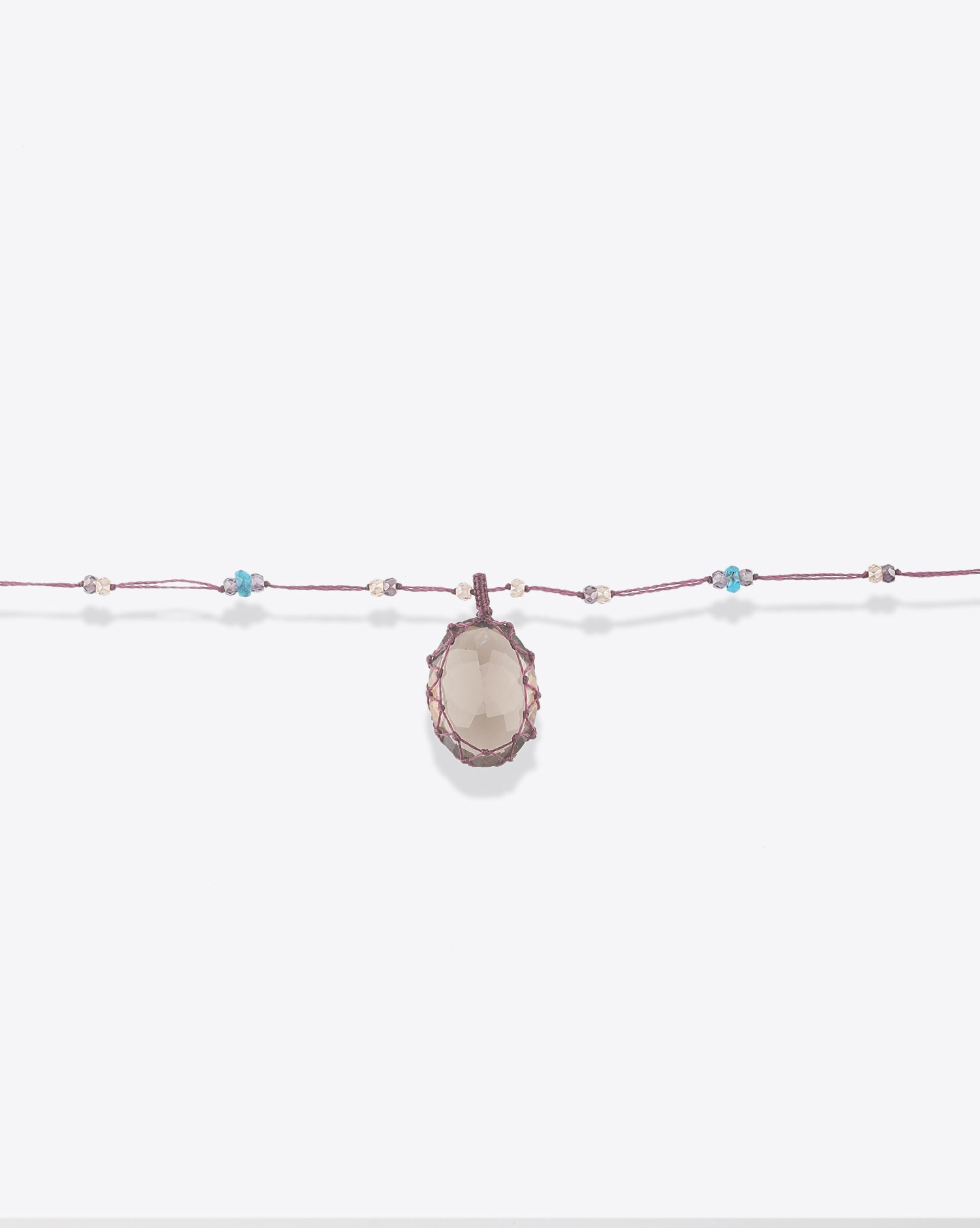 Image du produit Sharing Collier Court Tibétain Sur Cordon Aubergine - Smokey Quartz   - 3