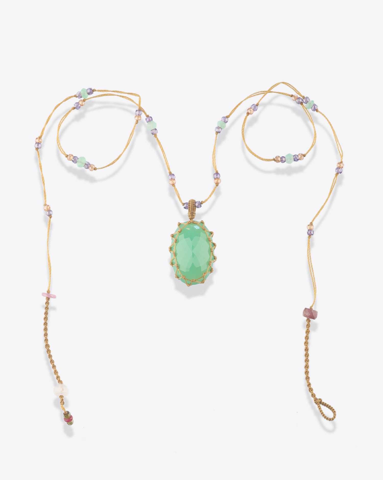 Image du produit Sharing Collier Court Tibétain Sur Cordon Beige - Chrysoprase  