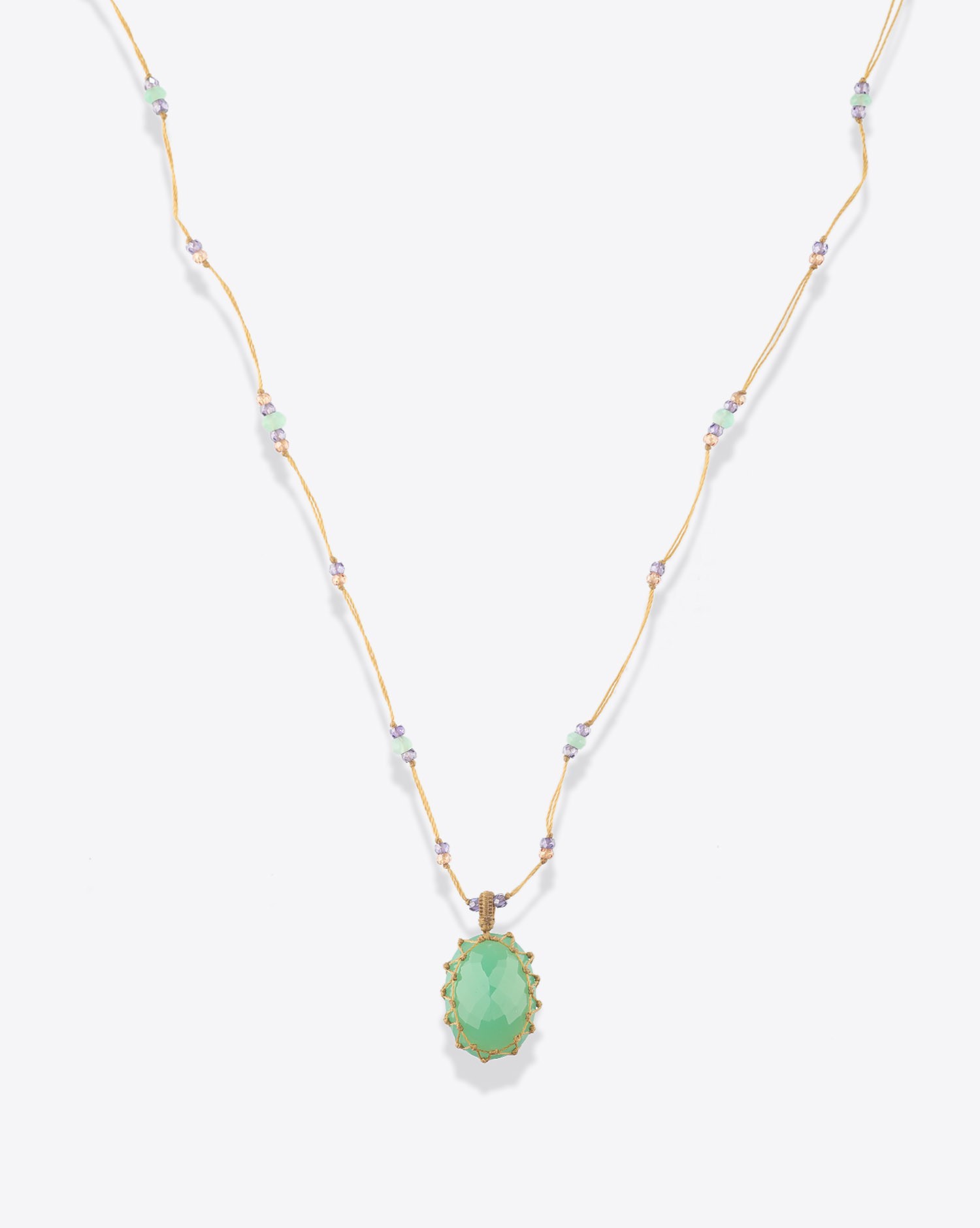 Image du produit Sharing Collier Court Tibétain Sur Cordon Beige - Chrysoprase   - 2