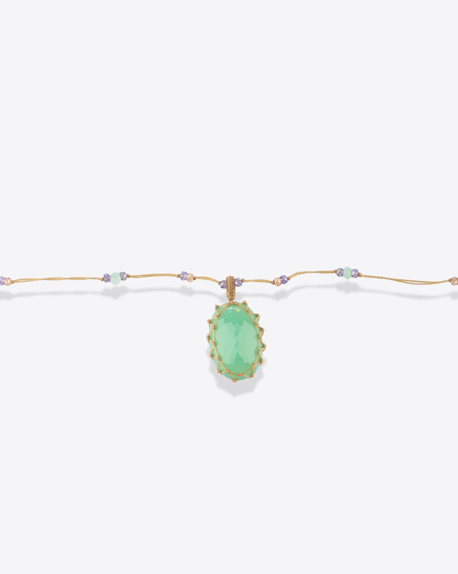 Image du produit Sharing Collier Court Tibétain Sur Cordon Beige - Chrysoprase   - 3