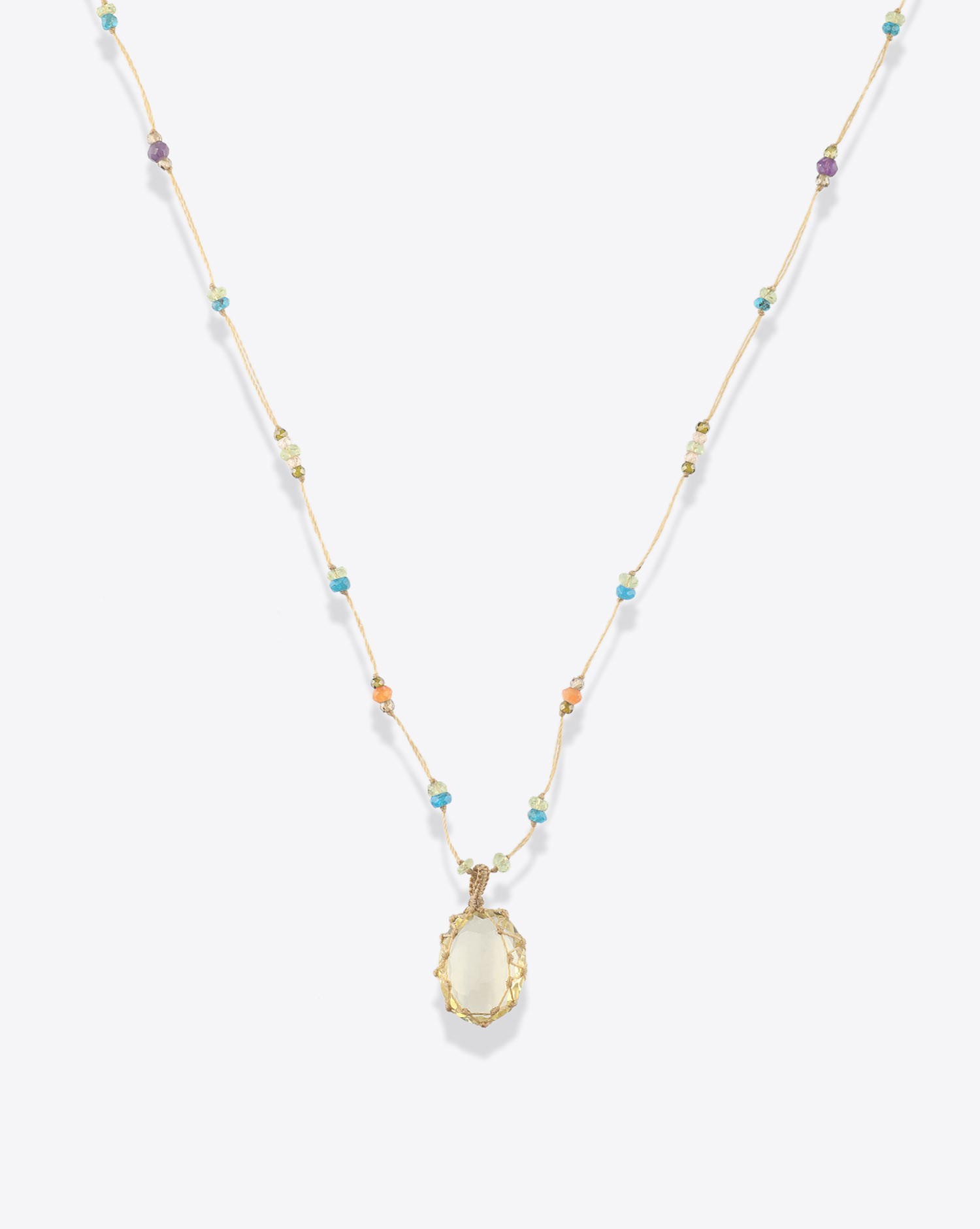 Image du produit Sharing Collier Court Tibétain Sur Cordon Beige - Citrine   - 2