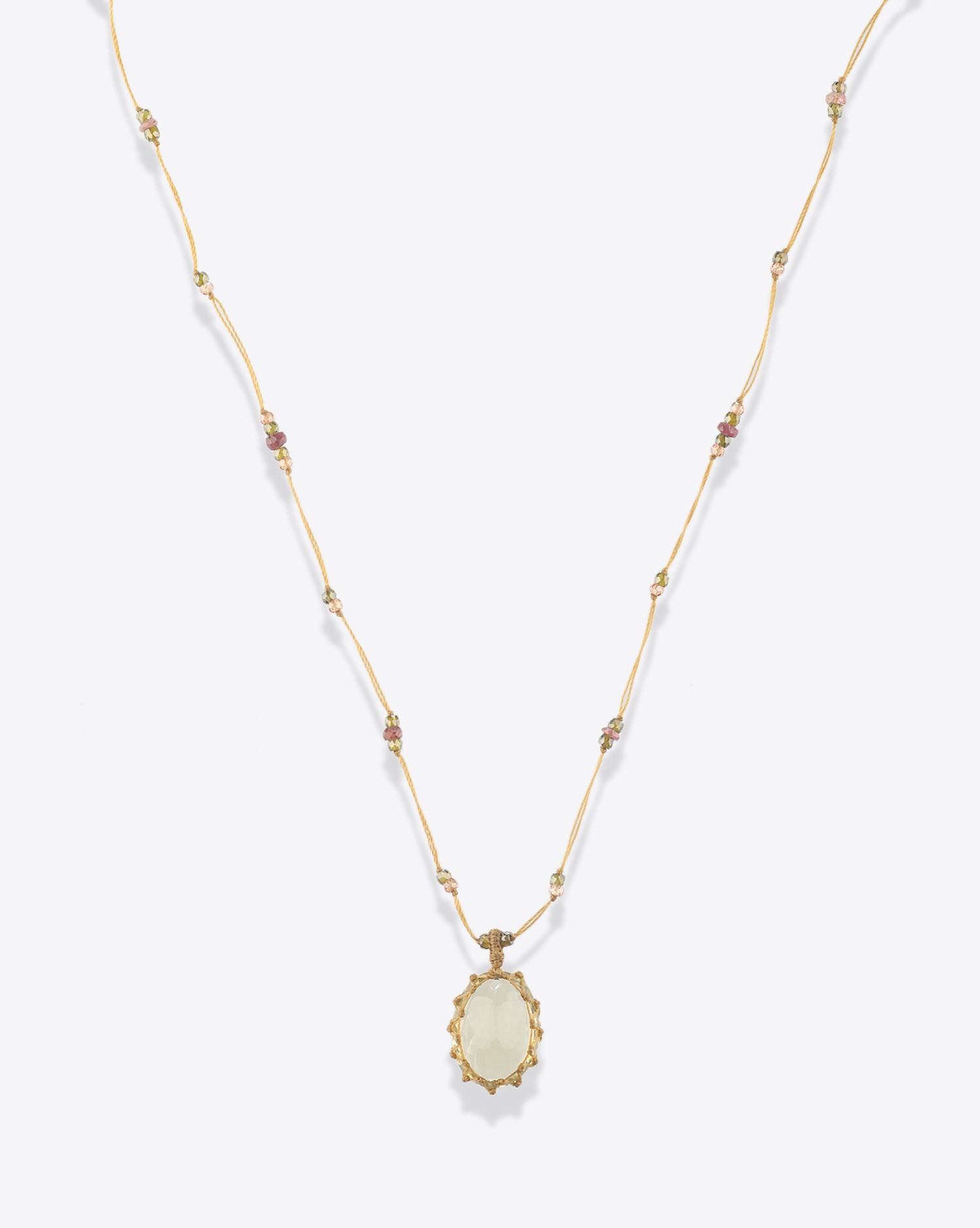 Image du produit Sharing Collier Court Tibétain Sur Cordon Beige - Lemon Topaze   - 3