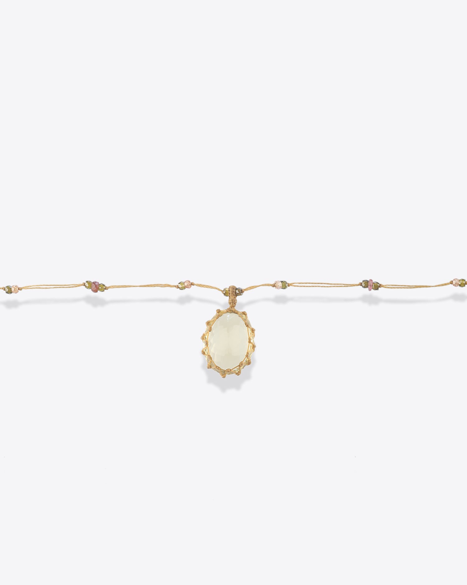 Image du produit Sharing Collier Court Tibétain Sur Cordon Beige - Lemon Topaze   - 4
