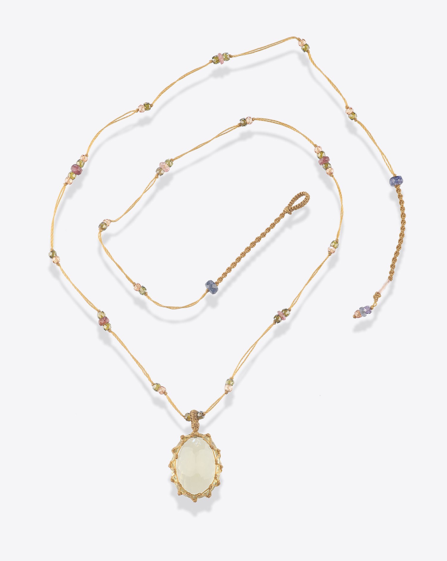 Image du produit Sharing Collier Court Tibétain Sur Cordon Beige - Lemon Topaze  