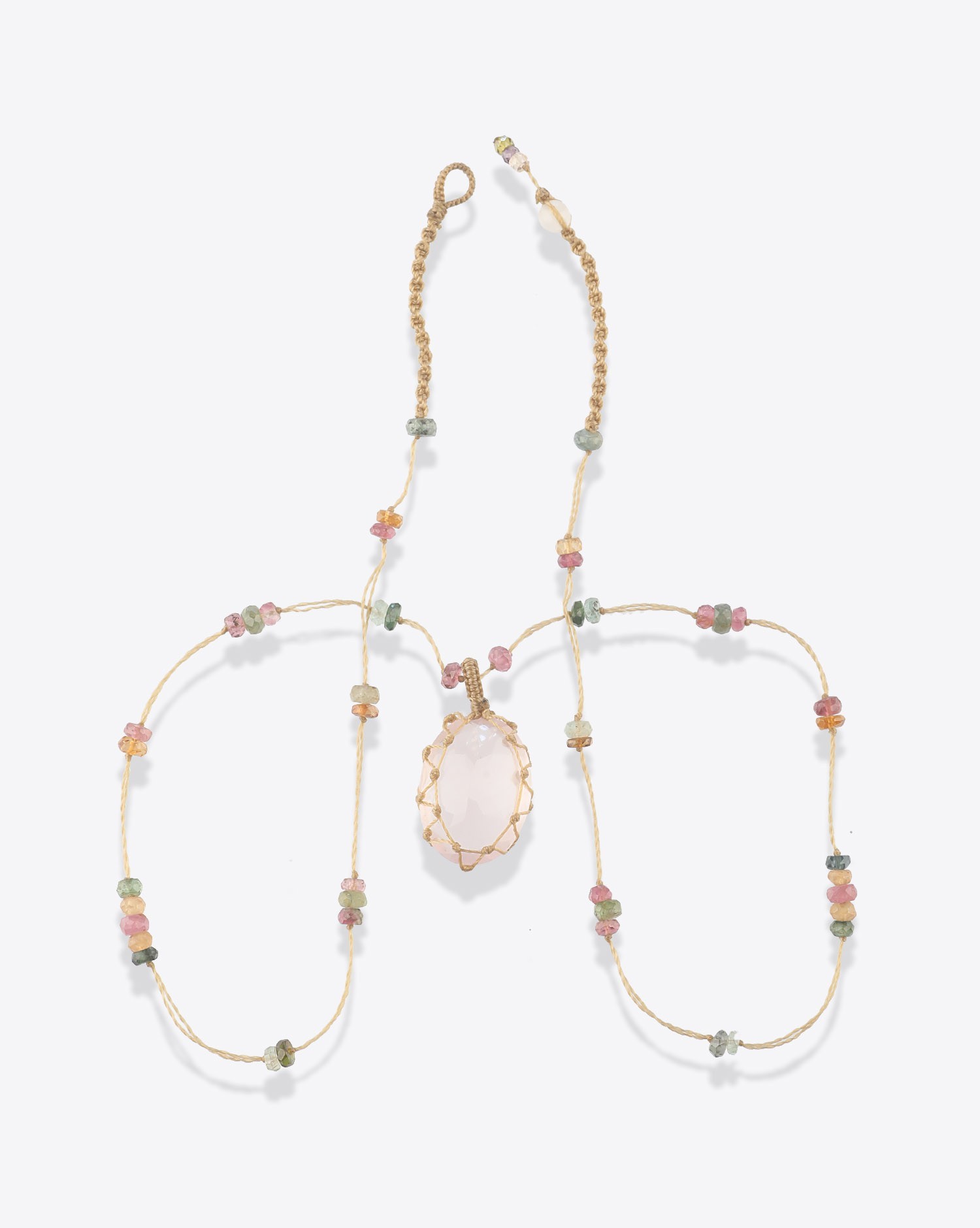 Image du produit Sharing Collier Court Tibétain Sur Cordon Beige - Quartz Rose  