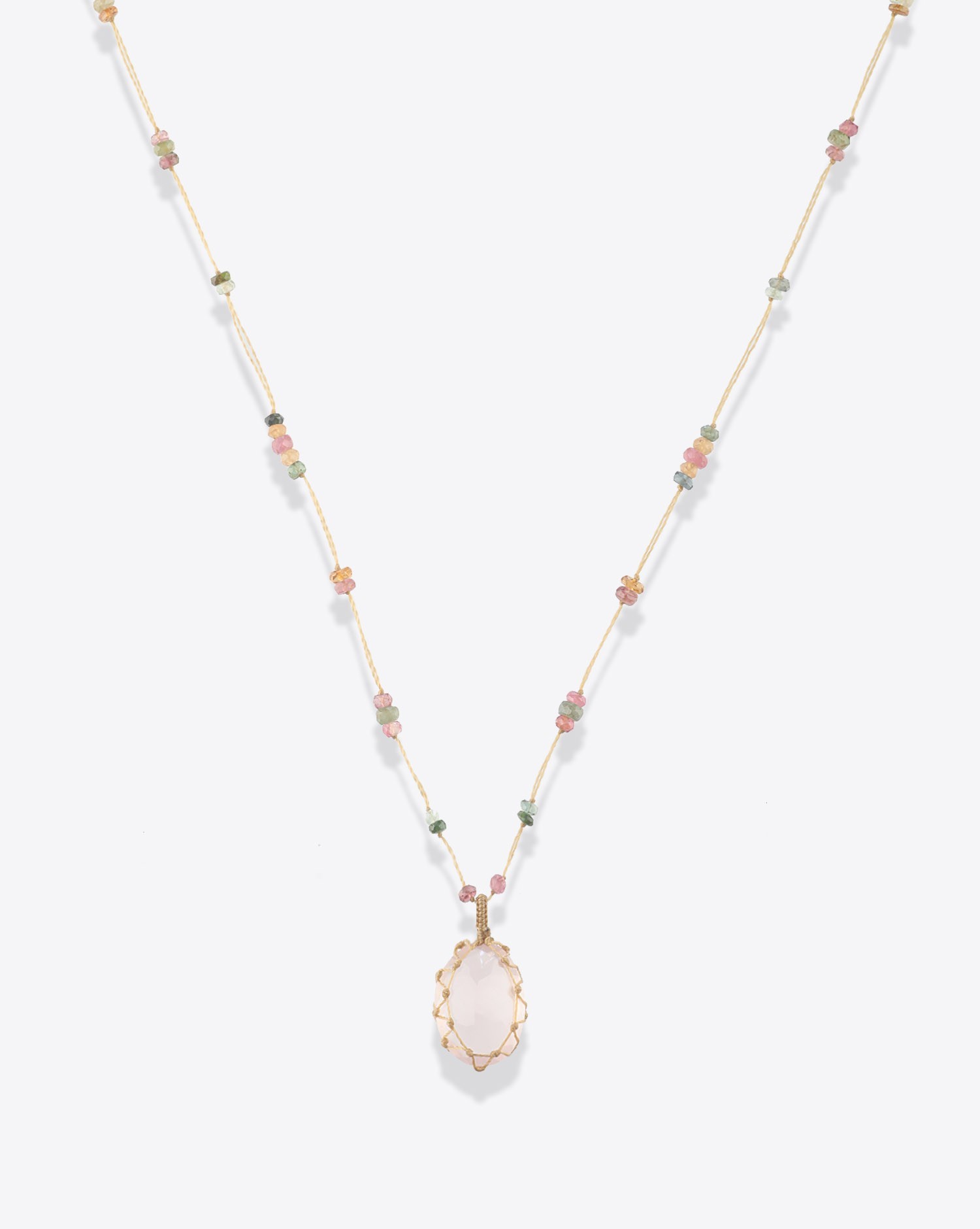 Image du produit Sharing Collier Court Tibétain Sur Cordon Beige - Quartz Rose   - 2
