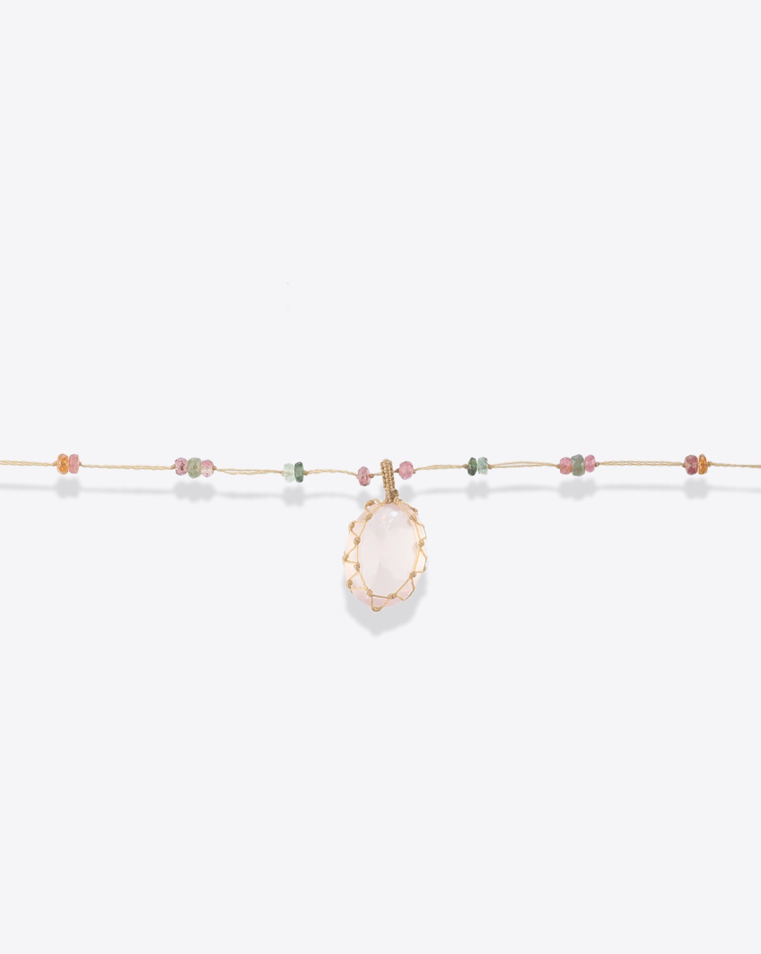Image du produit Sharing Collier Court Tibétain Sur Cordon Beige - Quartz Rose   - 3