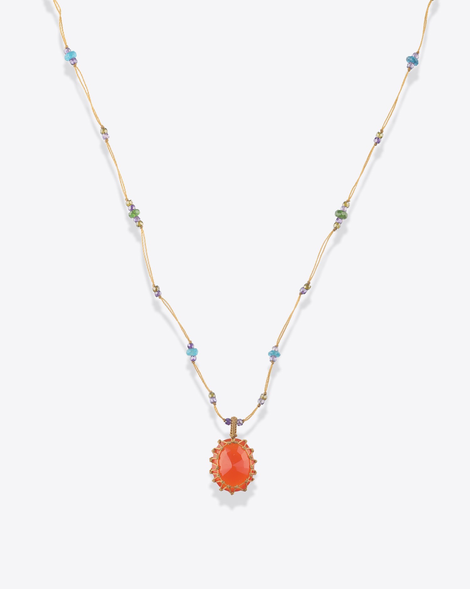 Image du produit Sharing Collier Court Tibétain Sur Cordon Beige - Rubelite Orange   - 2