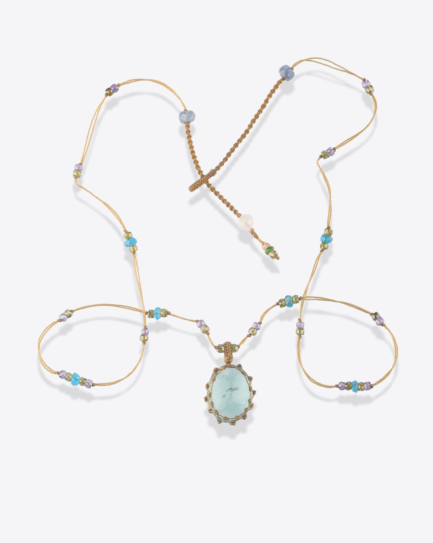 Image du produit Sharing Collier Court Tibétain Sur Cordon Beige Doré - Bleu Fluorite  
