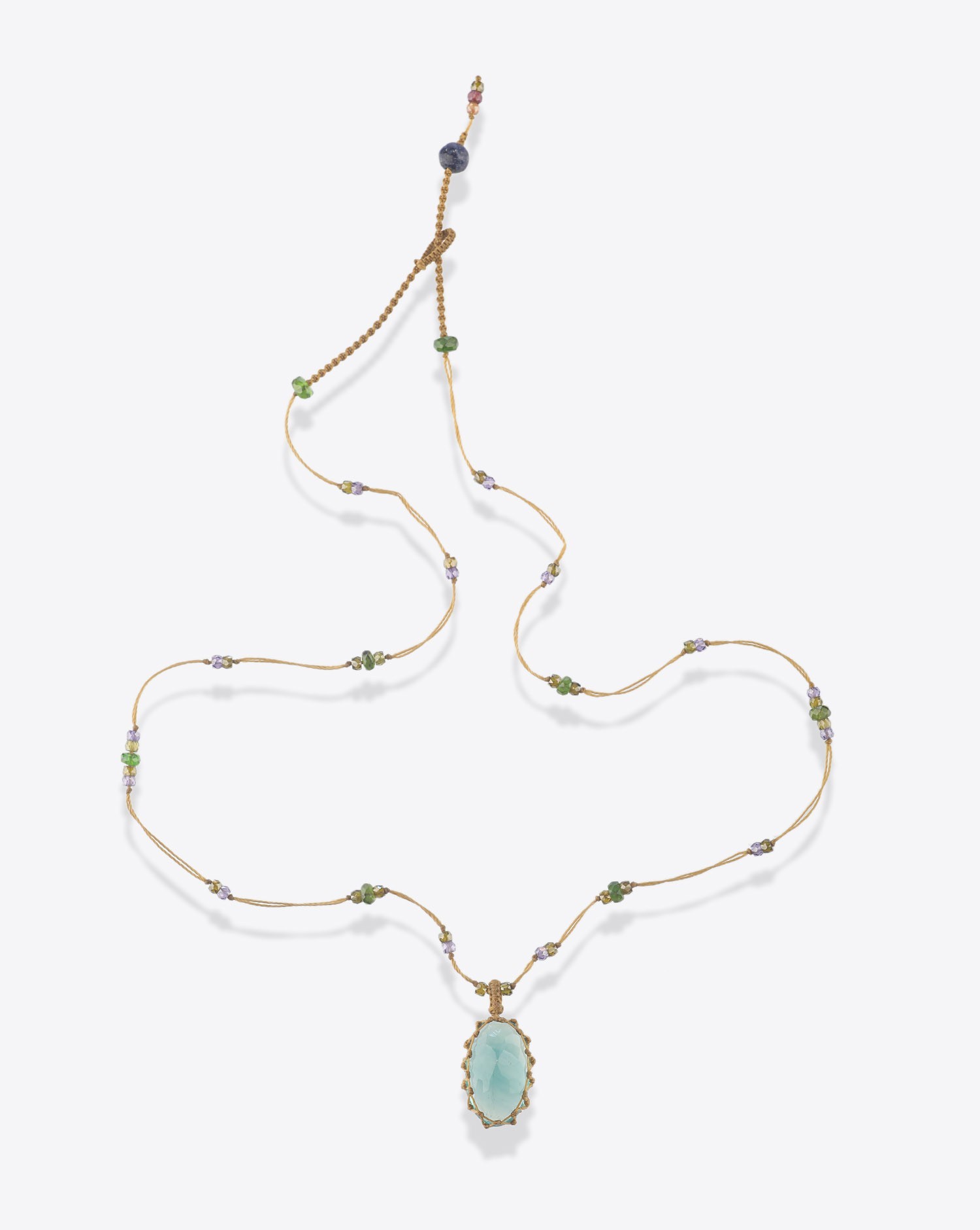 Image du produit Sharing Collier Court Tibétain Sur Cordon Beige Doré - Fluorite Verte  