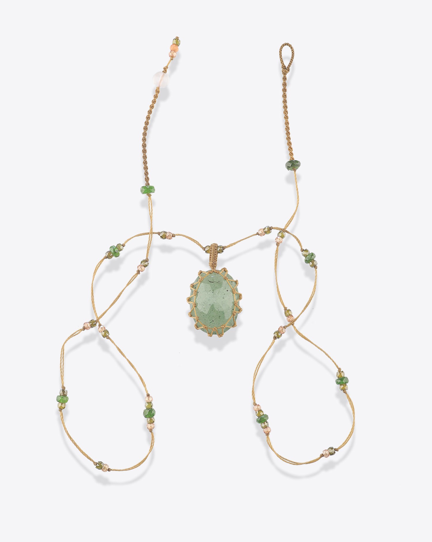 Image du produit Sharing Collier Court Tibétain Sur Cordon Beige Doré - Strawberry Quartz Vert   - 2