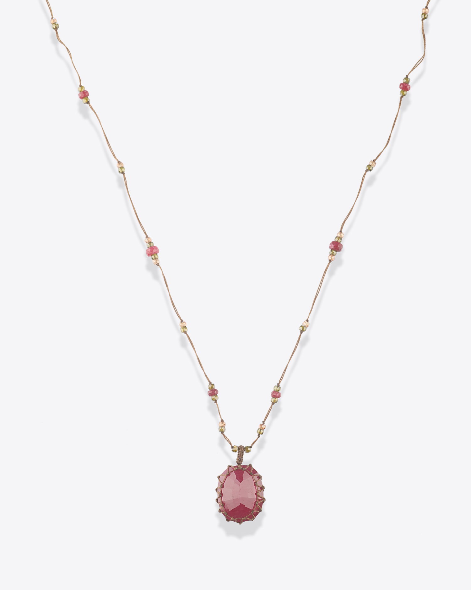 Image du produit Sharing Collier Court Tibétain Sur Cordon Marron - Corundum   - 3