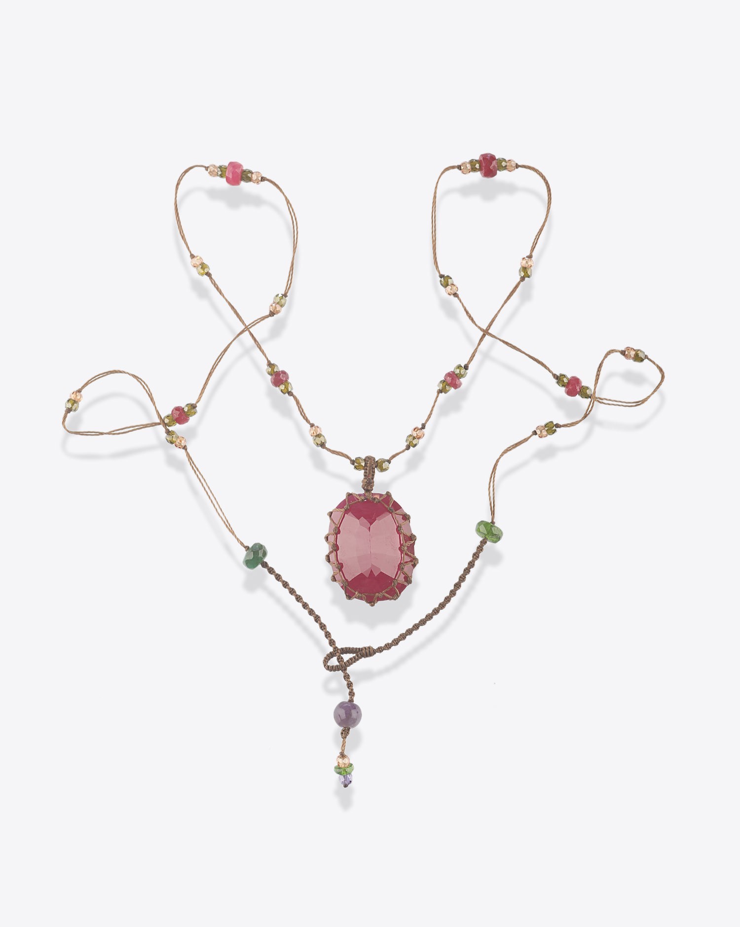 Image du produit Sharing Collier Court Tibétain Sur Cordon Marron - Corundum  