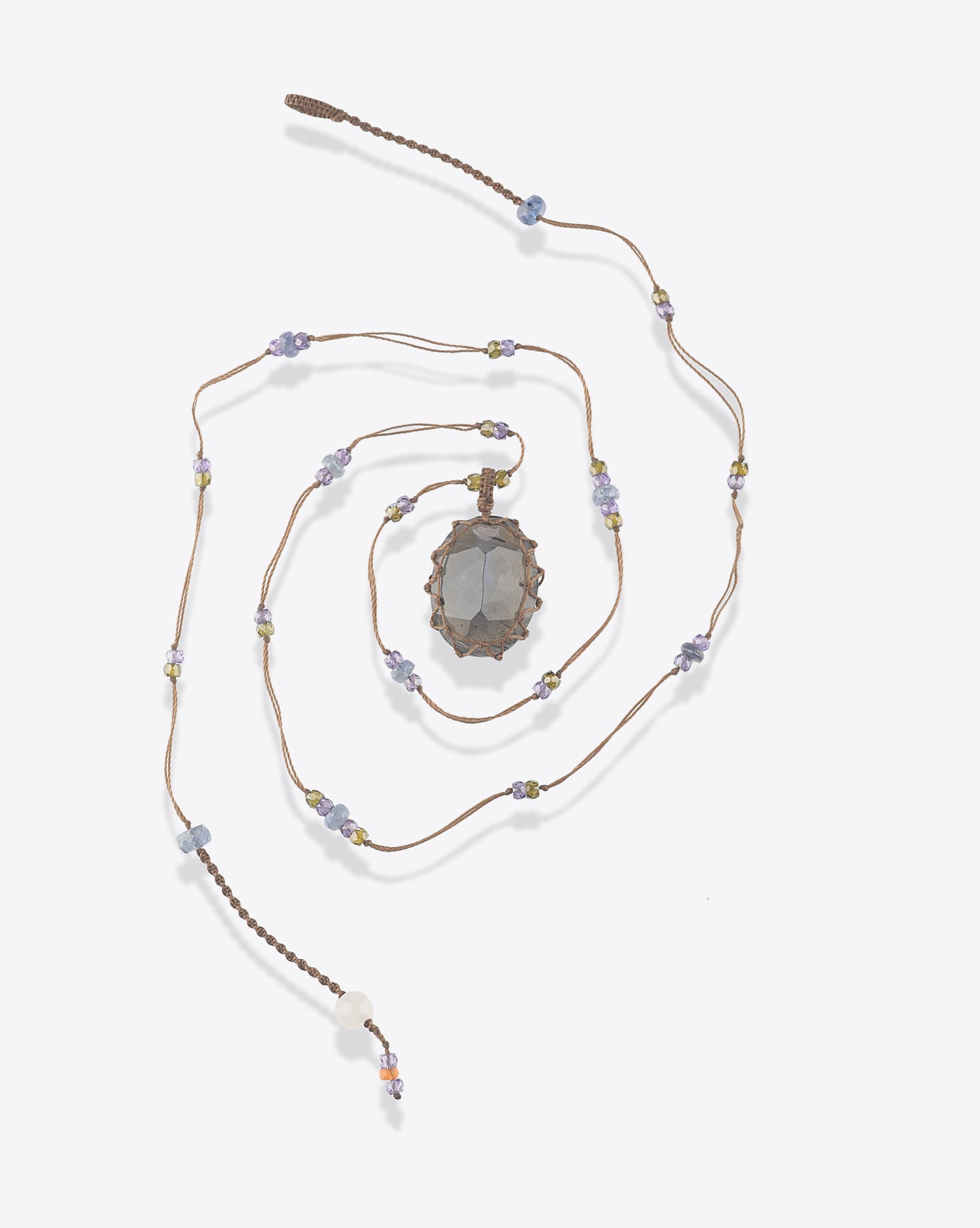 Image du produit Sharing Collier Court Tibétain Sur Cordon Marron - Labradorite  