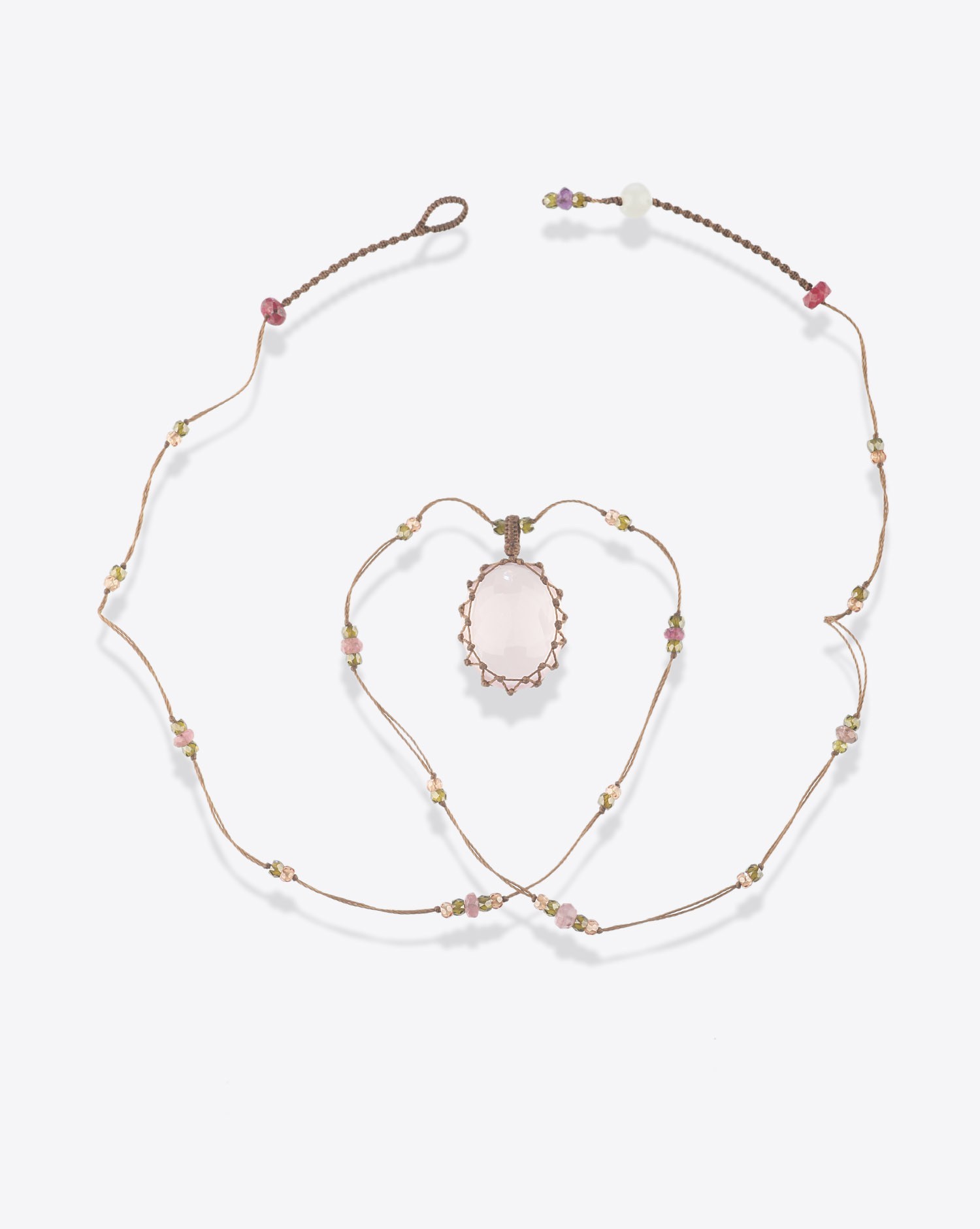 Image du produit Sharing Collier Court Tibétain Sur Cordon Marron - Quartz Rose  